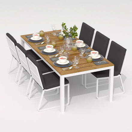 Обеденная группа Ideal Patio ТЕЛЛА  ГИРА  каркас белый, стол тик 220, ткань антрацит