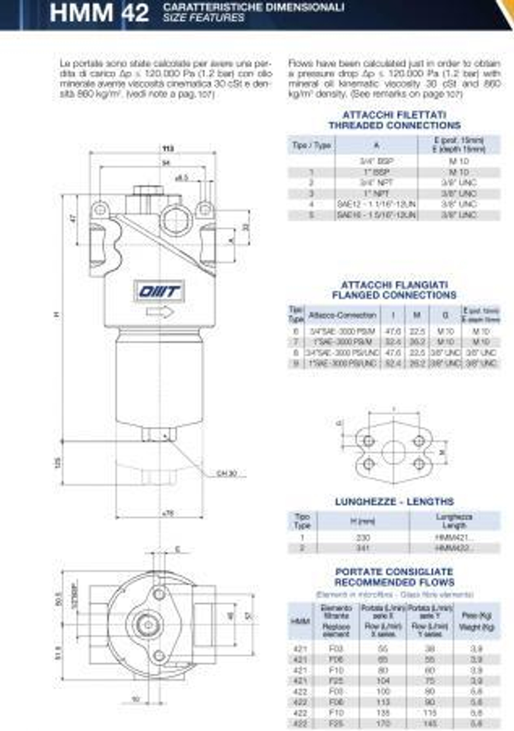 Напорный фильтр HMM422T25XNR1 180 л/мин, 25 мкм, 1”BSP