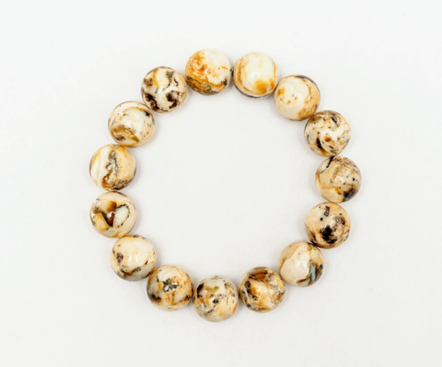 Браслет из янтаря натурального. Янтарь белый пейзажный калининградский, диаметр 12 мм