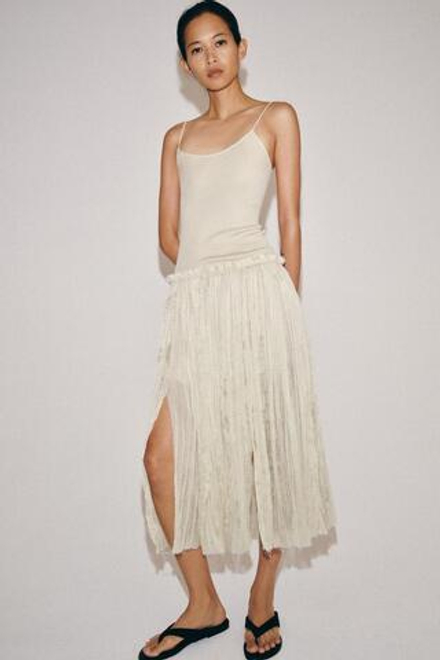 ZARA КОМБИНИРОВАННОЕ ПЛАТЬЕ МИДИ, ТЕЛЕСНО-РОЗОВЫЙ