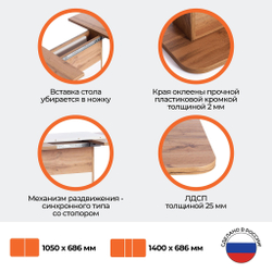 Стол обеденный SMART ЛДСП, 105-140х68,6х75 см, Дуб вотан/Белый