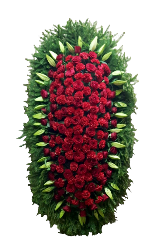 Венок на похороны из живых цветов №17 (120 см)