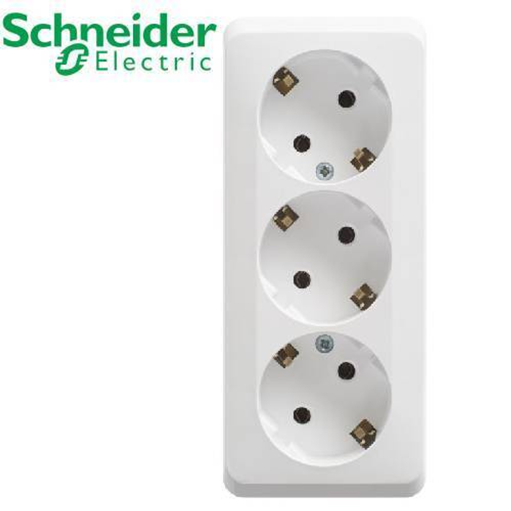 РА16-011В Розетка 3-ая с/з (белый) Этюд Schneider