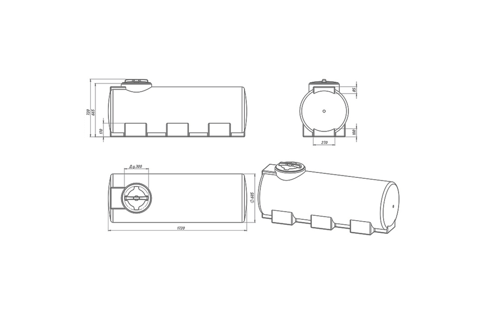 Ёмкость пластиковая пищевая ЭкоПром ЭВГ 500 л. горизонтальная (172x60x70см;синий) - арт.555400