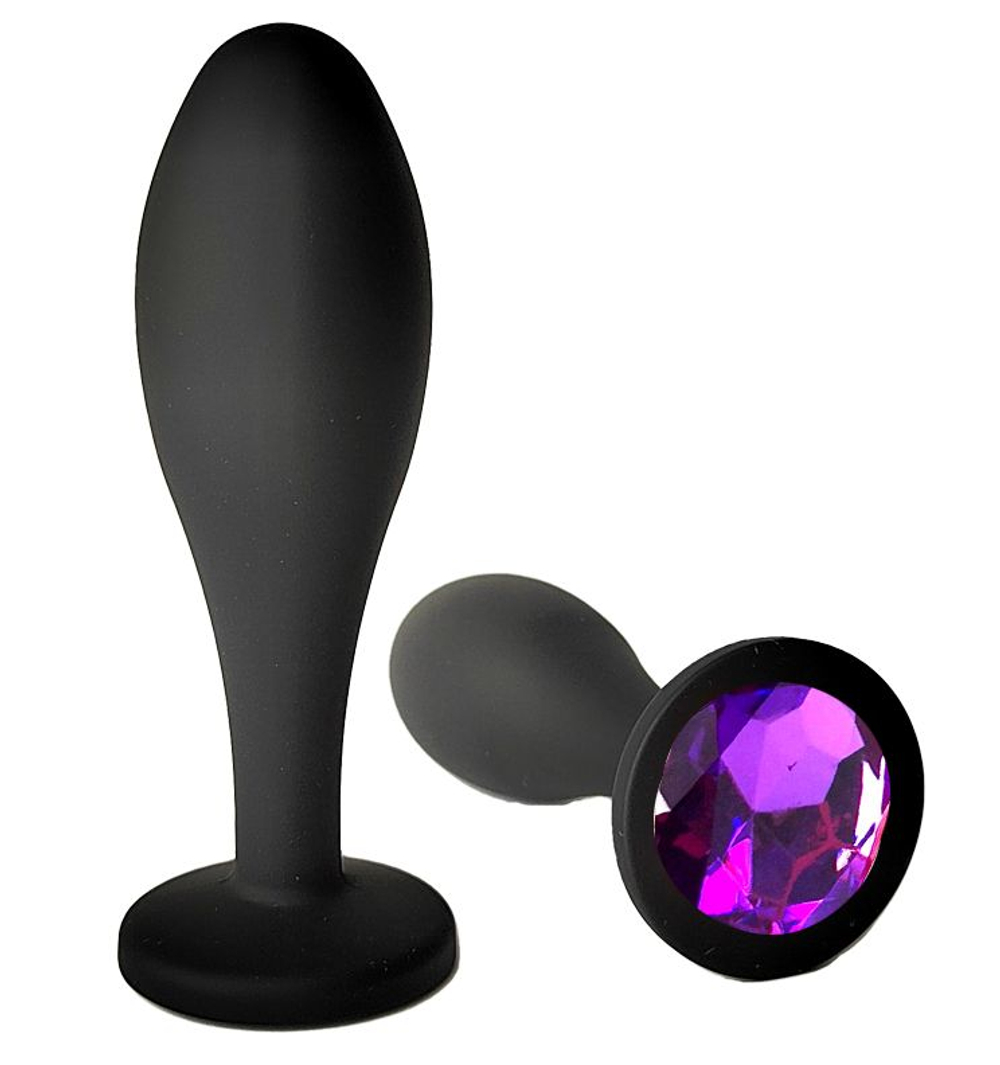 Черная анальная пробка с фиолетовым кристаллом - 11 см. (Цвет: фиолетовый)