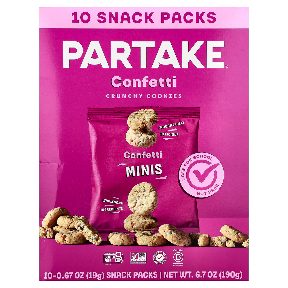 Partake, хрустящее печенье, конфетти, 10 упаковок по 19 г (0,67 унции)