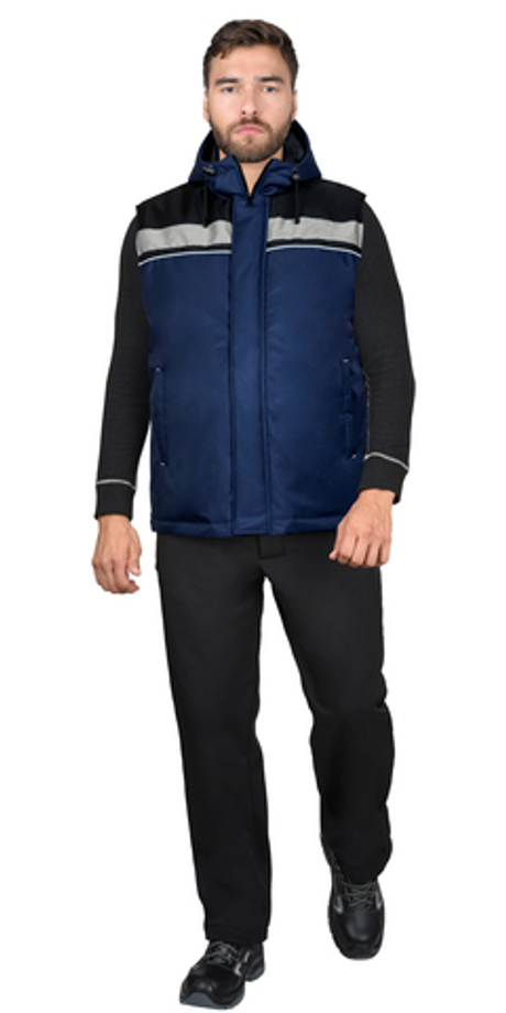 Жилет СИРИУС-МАСТЕР тёмно-синий с черным с СОП и кантом СВ