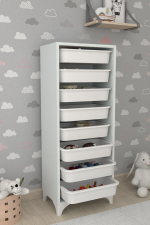 Стеллаж DORA с 8 выдвижными ящиками - белый