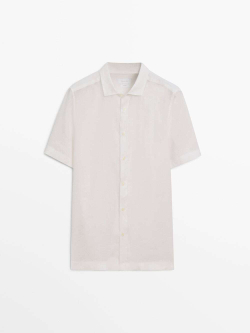 Massimo Dutti Рубашка из 100% льна с короткими рукавами,  бежевый