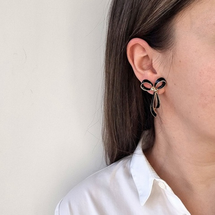 Серьги бантики в чёрной эмали