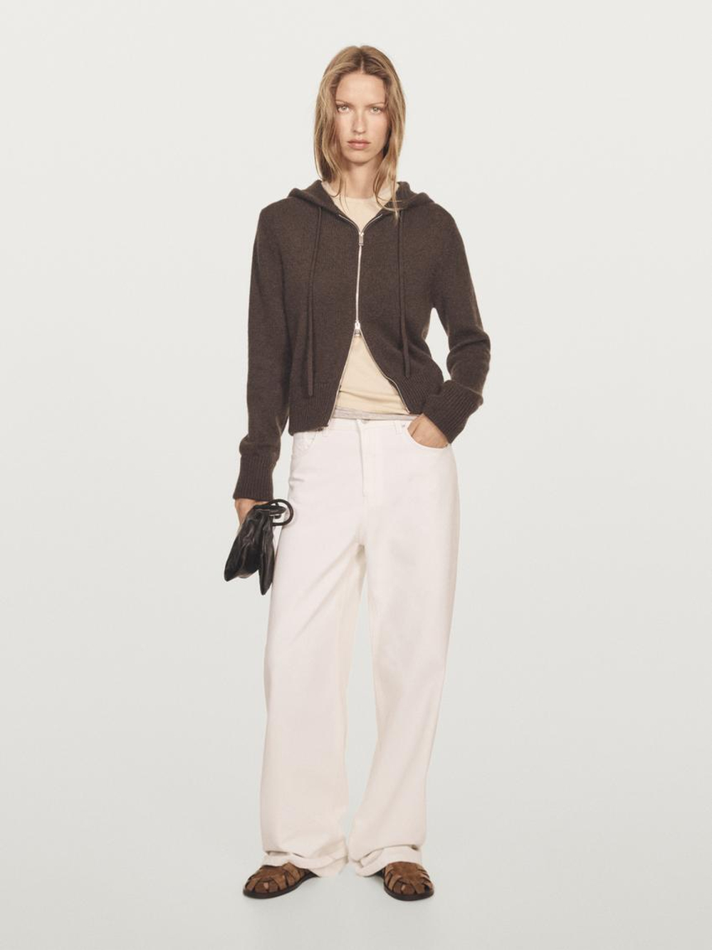 Massimo Dutti Кардиган с капюшоном из 100% кашемира, коричневый