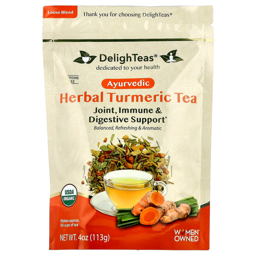 DelighTeas, Аюрведический травяной чай с куркумой, рассыпчатая смесь, без кофеина, 113 г (4 унции)