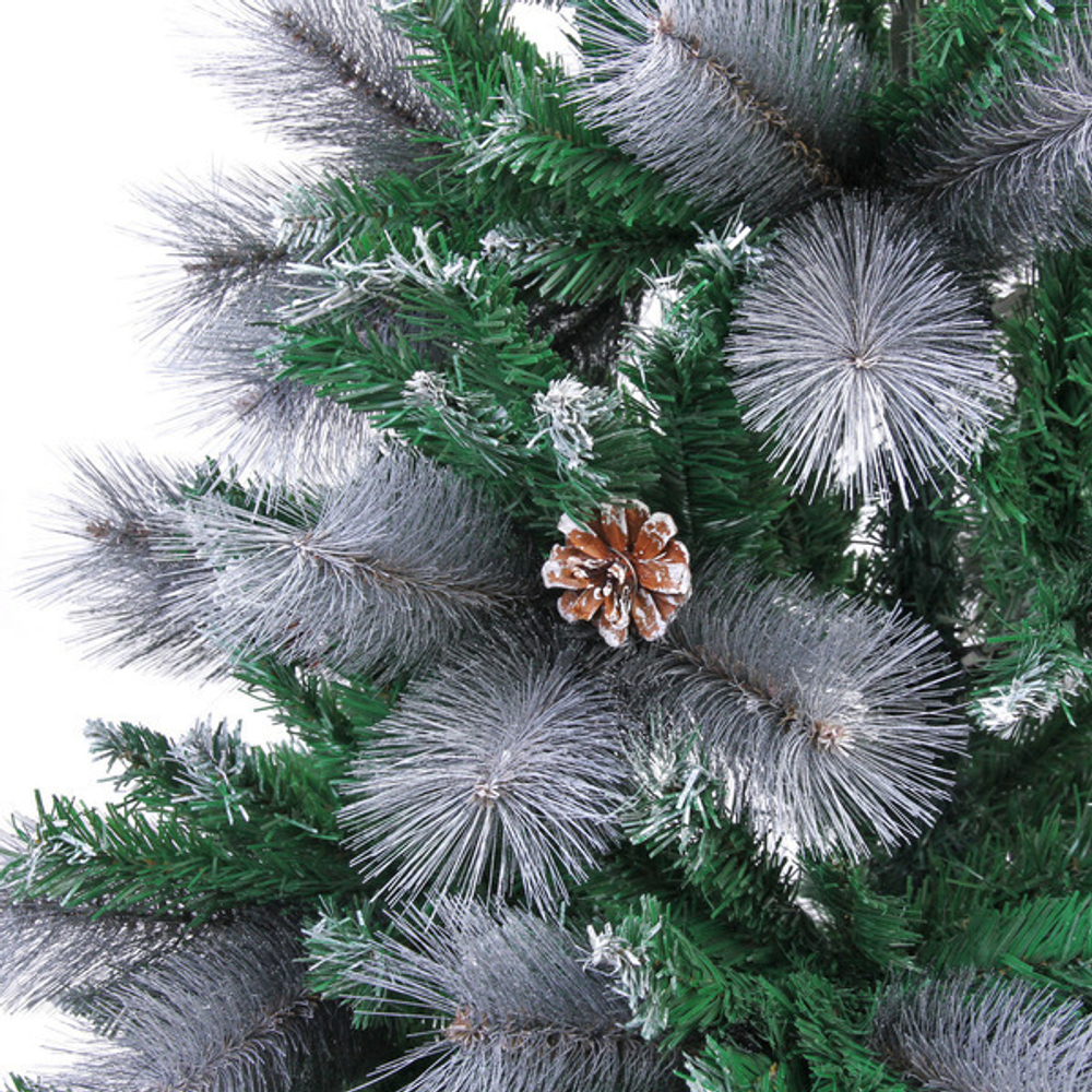 Ёлка «Богемия» 210 см, ПВХ+Леска, шишки, белое напыление (960 веток)