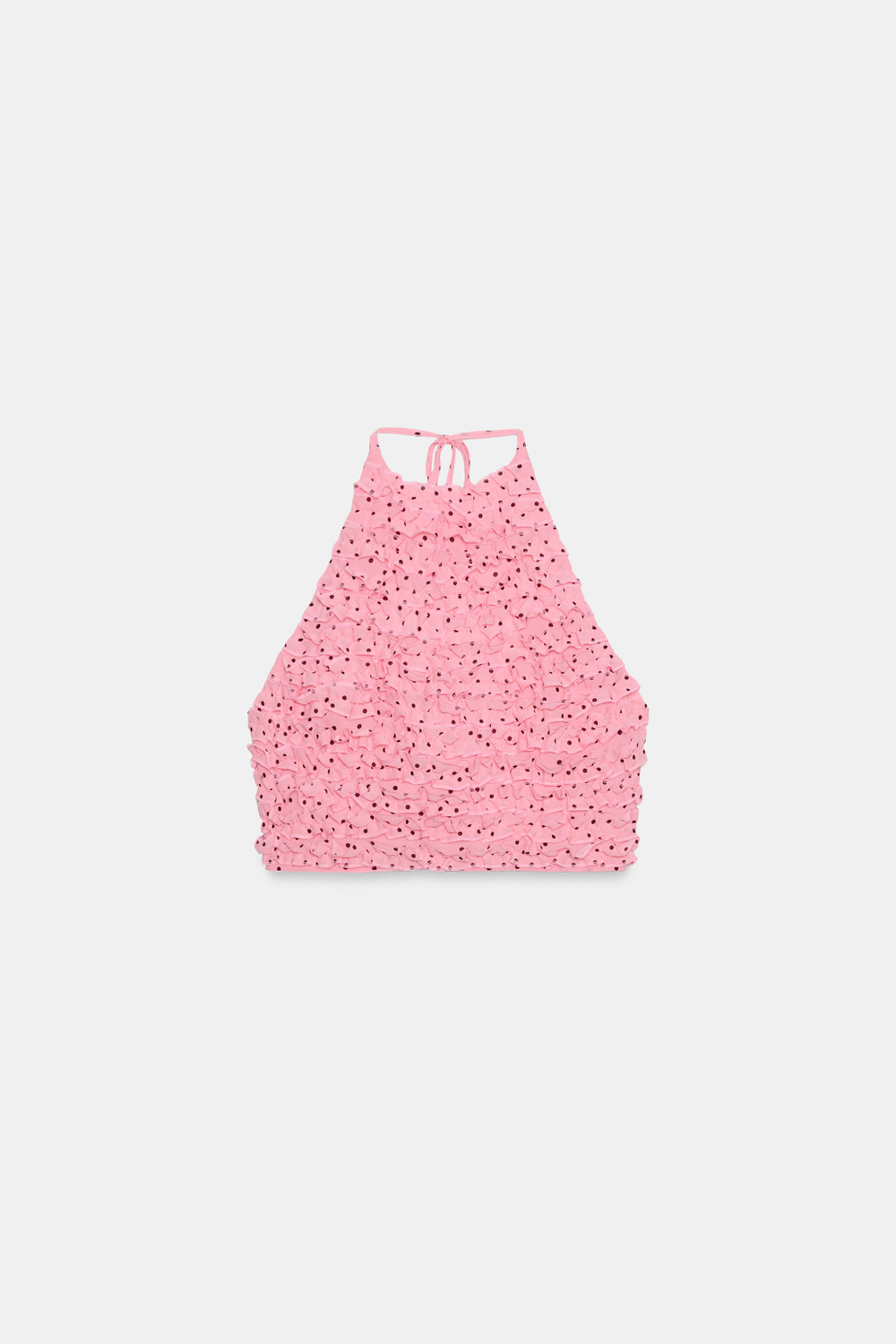 ZARA ТОП ХАЛТЕР С ВОЛАНАМИ, ЯРКО-РОЗОВЫЙ