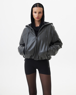 HOODED V-LEATHER JACKET