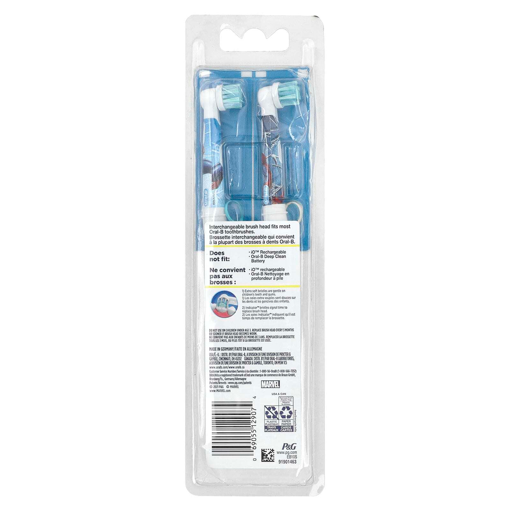 Oral-B, Сменные насадки-щетки, сверхмягкие, для детей от 3 лет, «Человек-паук», 2 шт. В упаковке