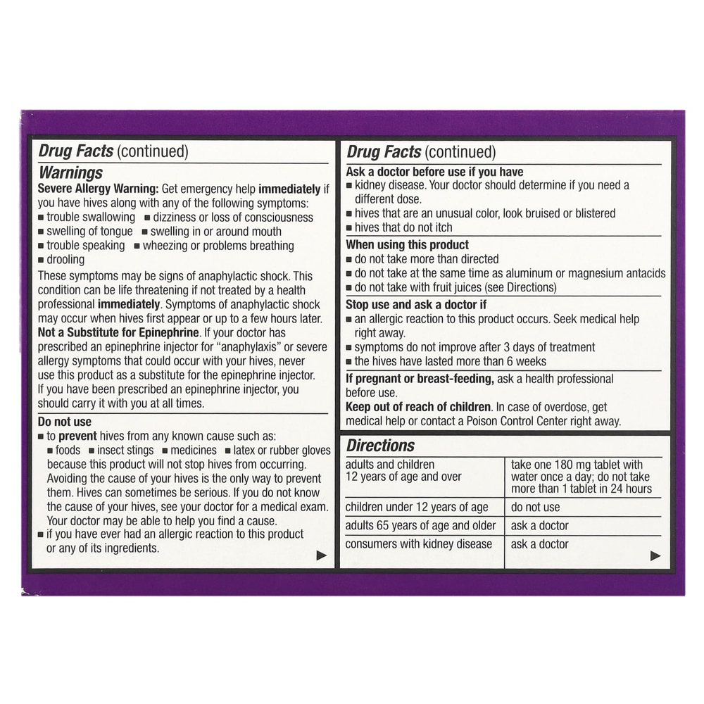 Allegra, Крапивница 24 HR, 180 мг, 30 таблеток