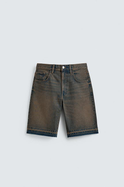 ZARA ДЖИНСОВЫЕ ШОРТЫ RELAXED FIT, ЗЕЛЕНОВАТО-СИНИЙ