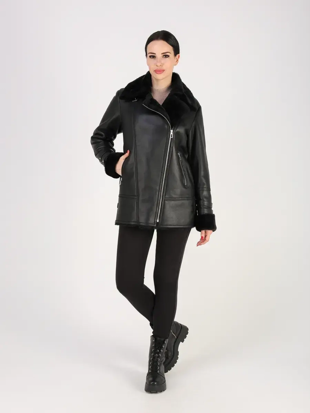 Дубленка зимняя натуральная авиатор оверсайз Турция