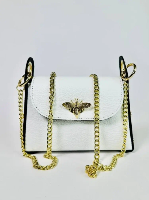 Женская сумочка с застежкой-пчелкой из натуральной кожи цвет белый