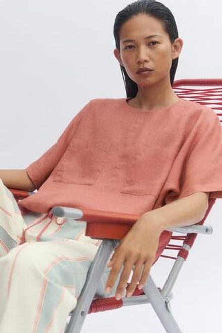 ZARA ЛЬНЯНОЙ ТОП НА ШНУРКАХ — ZW COLLECTION, КОРАЛЛОВЫЙ
