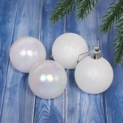 Новогодние шары 5 см (набор 4 шт) «Микс фактур», Белый/перламутр