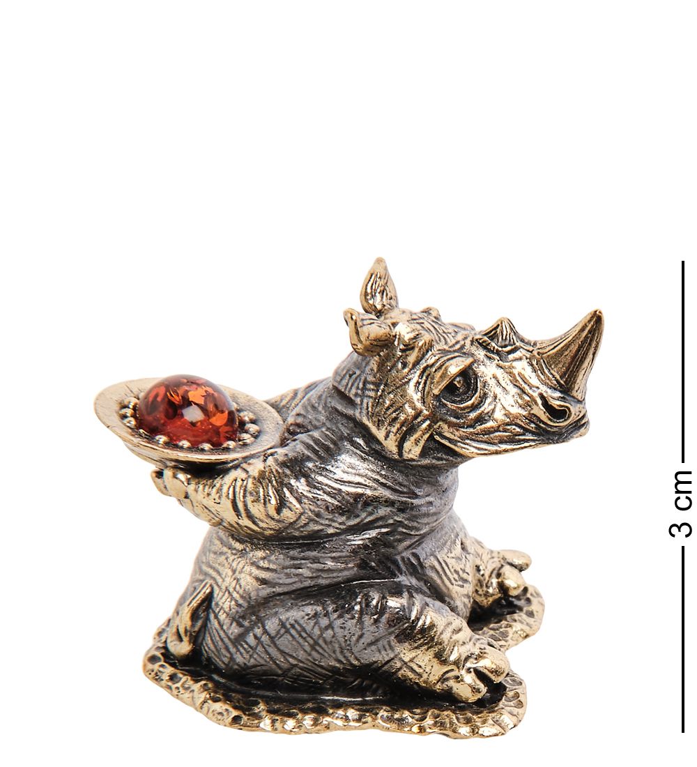 Народные промыслы AM-3211 Фигурка «Носорог праздник» (латунь, янтарь)