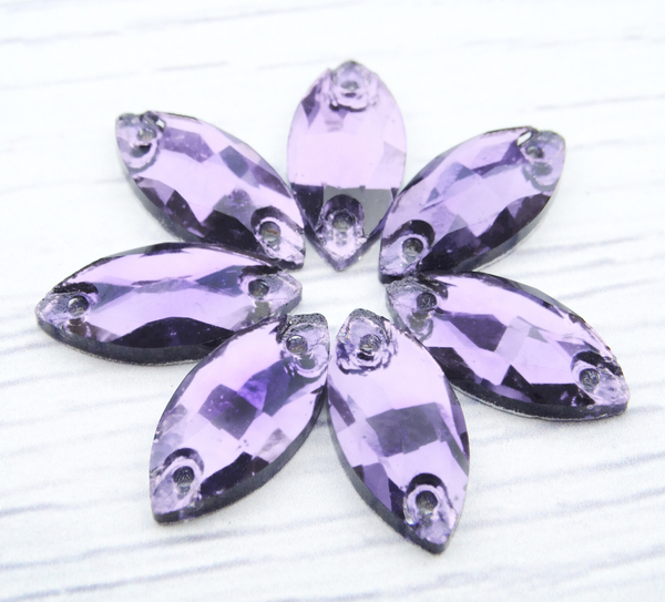 МИ018НН715 Хрустальные стразы пришивные "лодочка", цвет: сиреневый, размер: 7х15 мм, 10 шт.