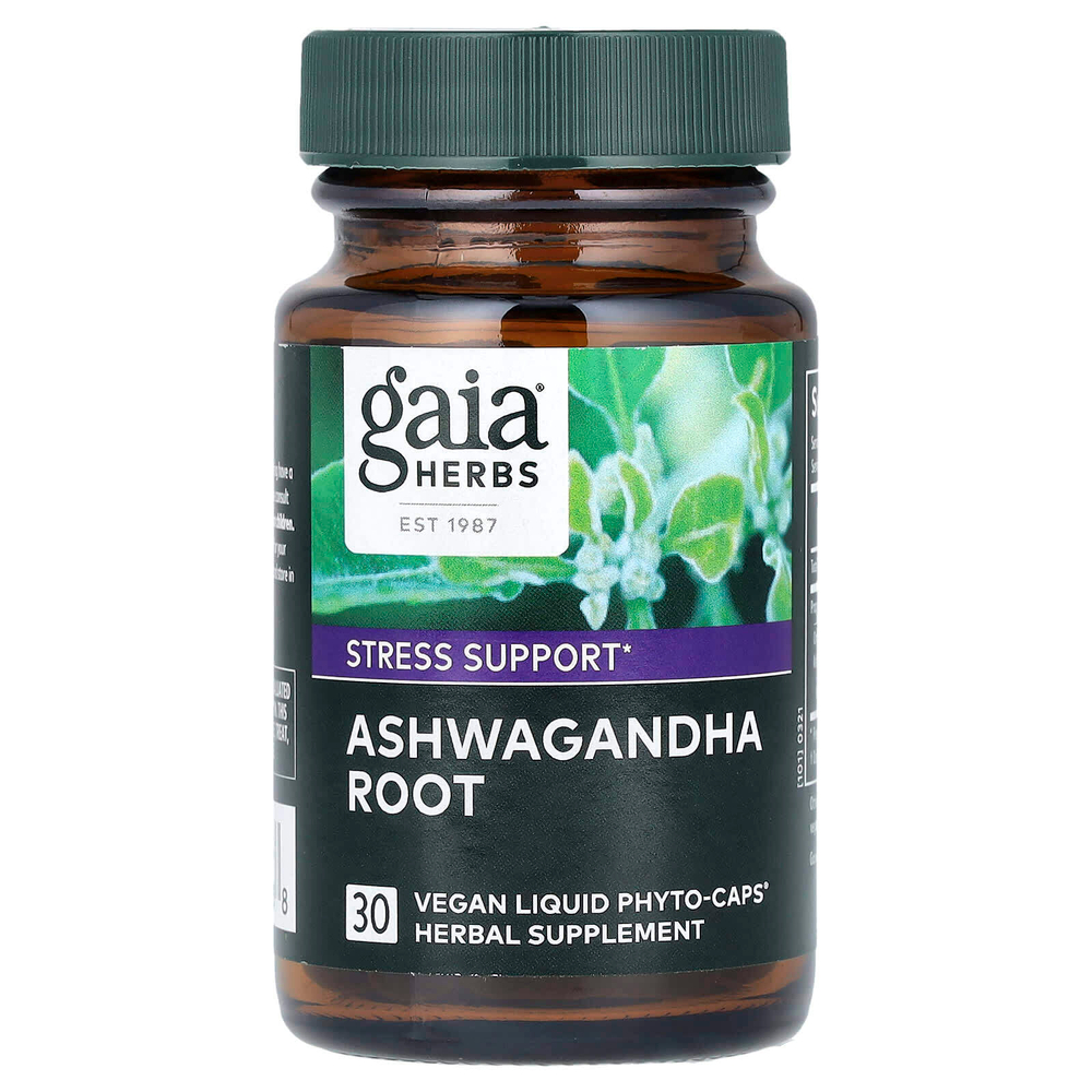 Gaia Herbs, Корень ашваганды, 30 веганских жидких фито-капсул