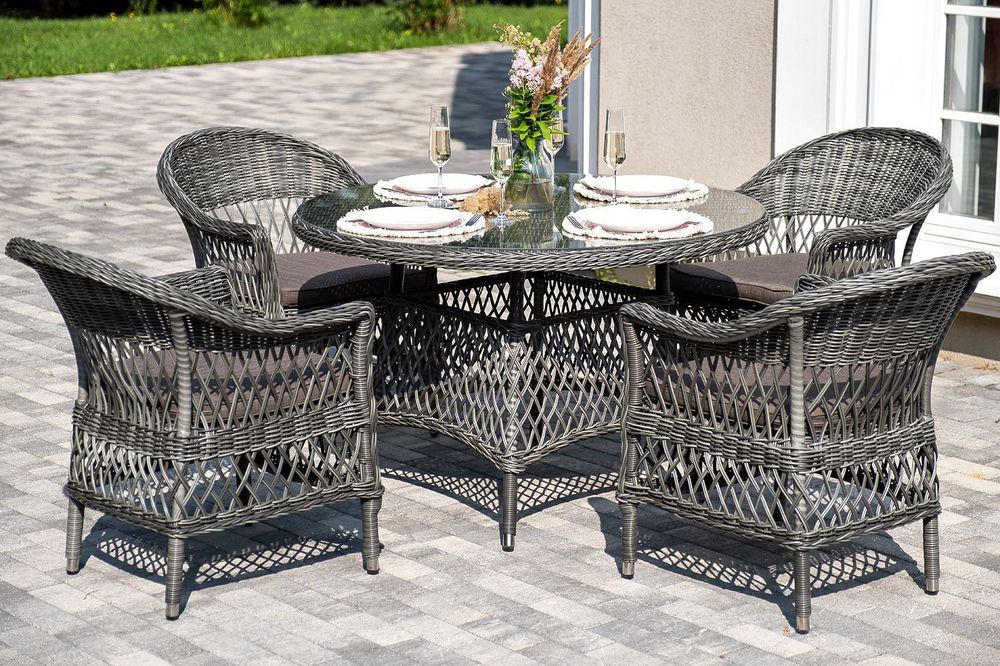 "Дольче" обеденная группа из искусственного ротанга, цвет графит