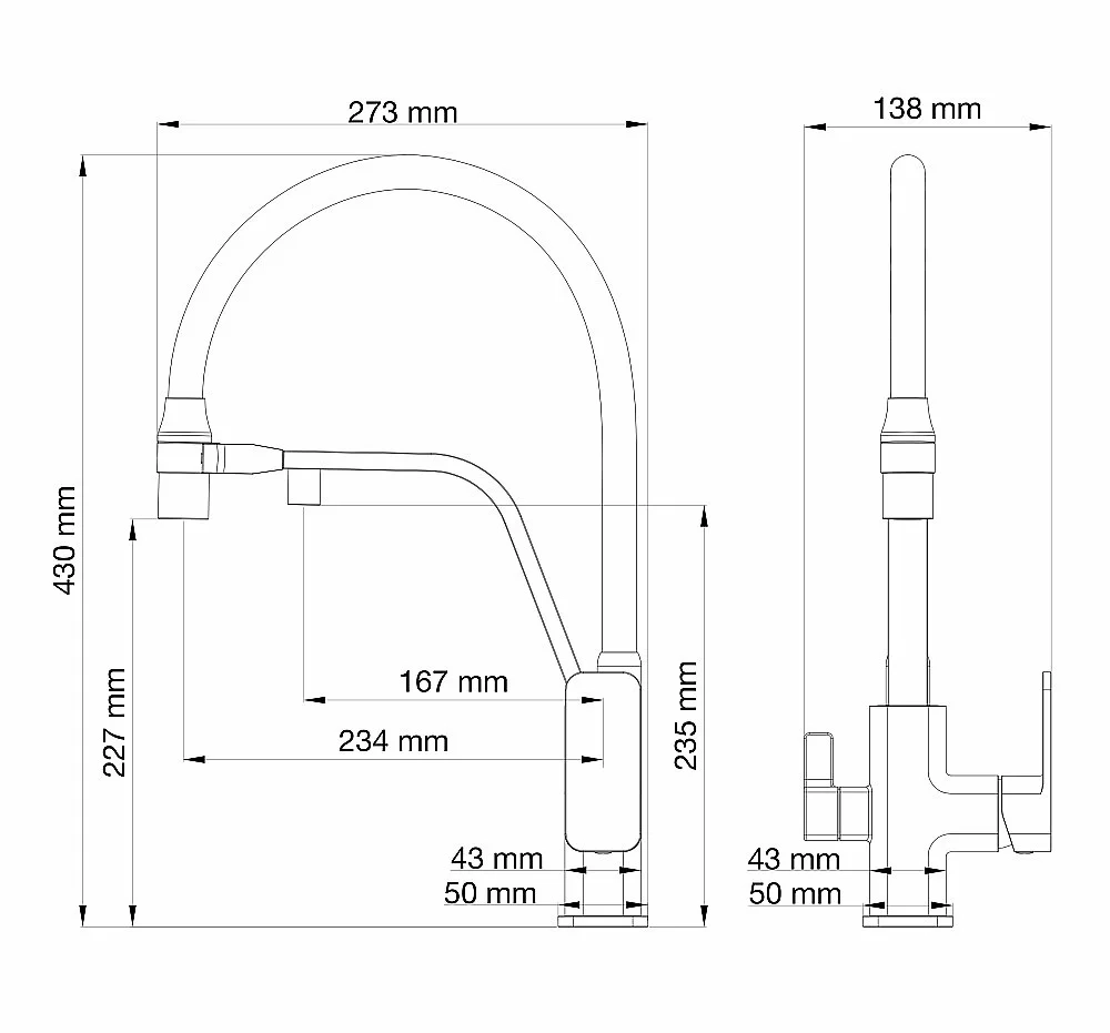 Смеситель для кухни с гибким изливом и подключением фильтра WONZON & WOGHAND WW-88458013-CR хром