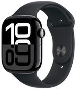 Apple Watch Series 10, 46 мм, корпус из алюминия цвета «чёрный глянец», спортивный ремешок черного цвета