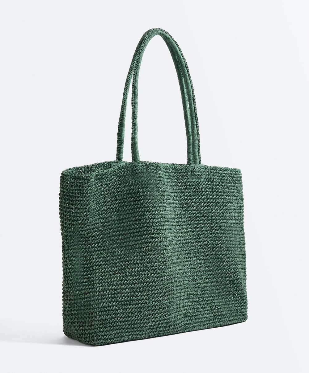 Oysho Плетеная сумка-шоппер, хаки