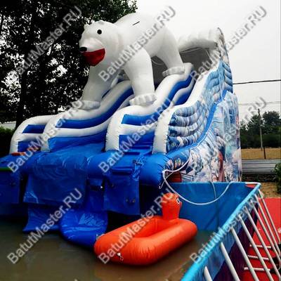 Надувная водная горка для бассейна «Мишка на севере», 8*4*5,5 м