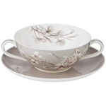 Бульонница фарфоровая 450мл «Белый цветок» с блюдцем
