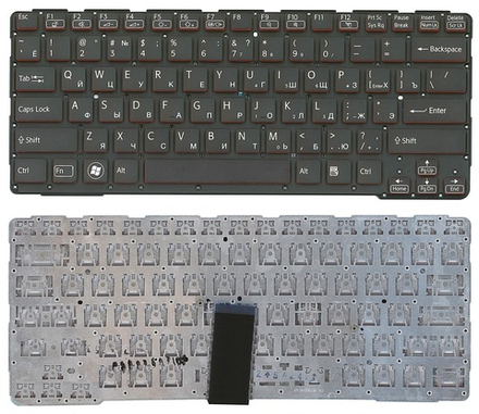 Клавиатура для ноутбука Sony Vaio SVE14A Series (Плоский Enter. Черная, без рамки)