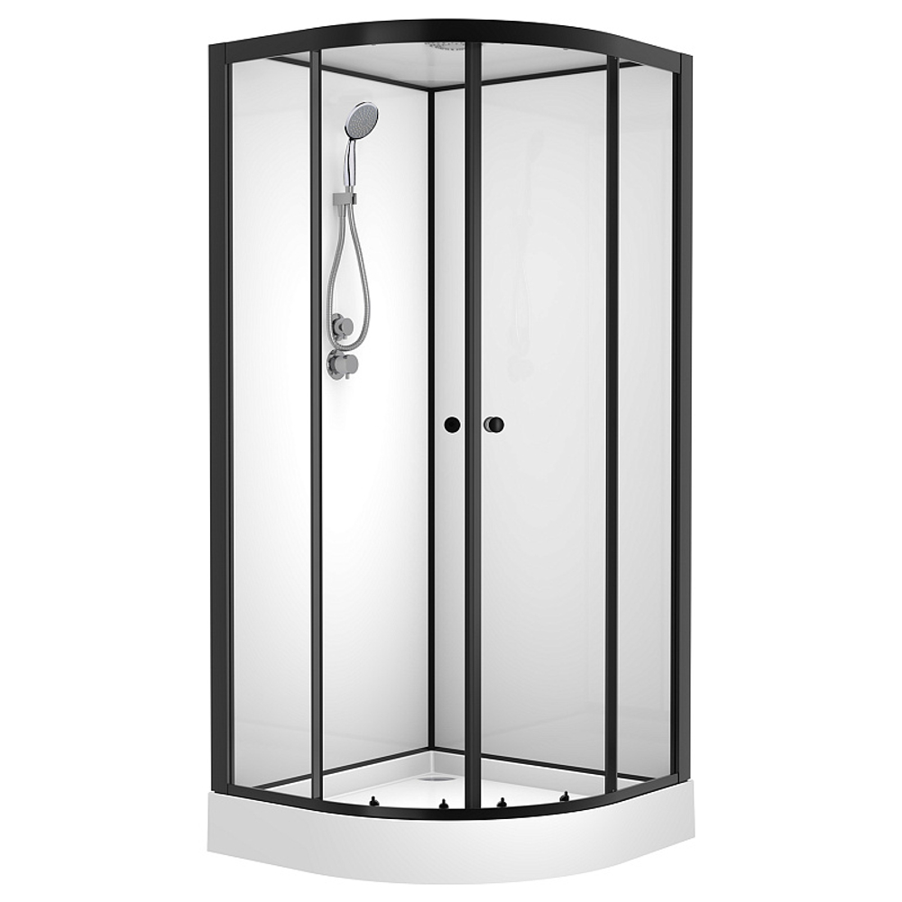 Душевая кабина Loranto NEO 90x90x(190+15) с низким поддоном 15см, прозрачное закаленное стекло 5 мм, задние стеклянные стенки белые, профиль черный-матовый (CS-22109)