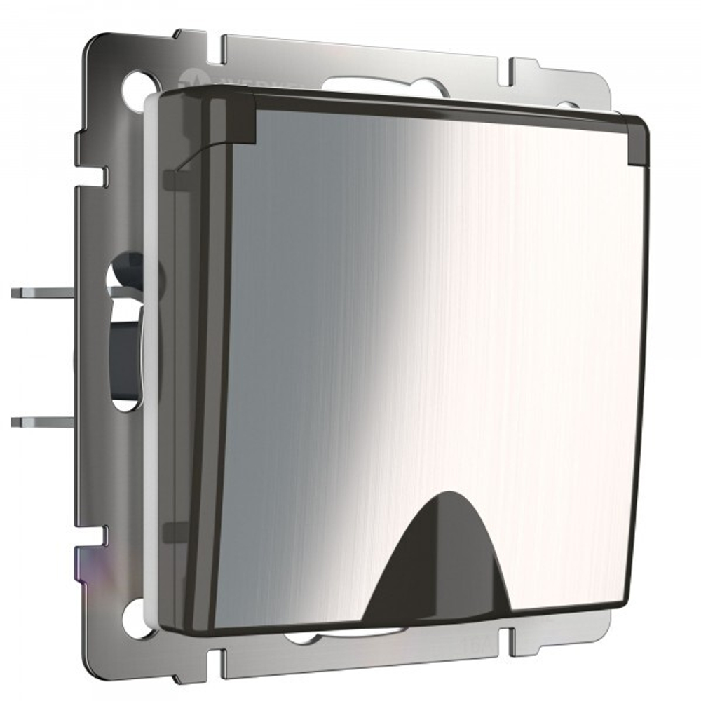 Розетка влагозащ. с зазем. с защит. крышкой и шторками (глянцевый никель)