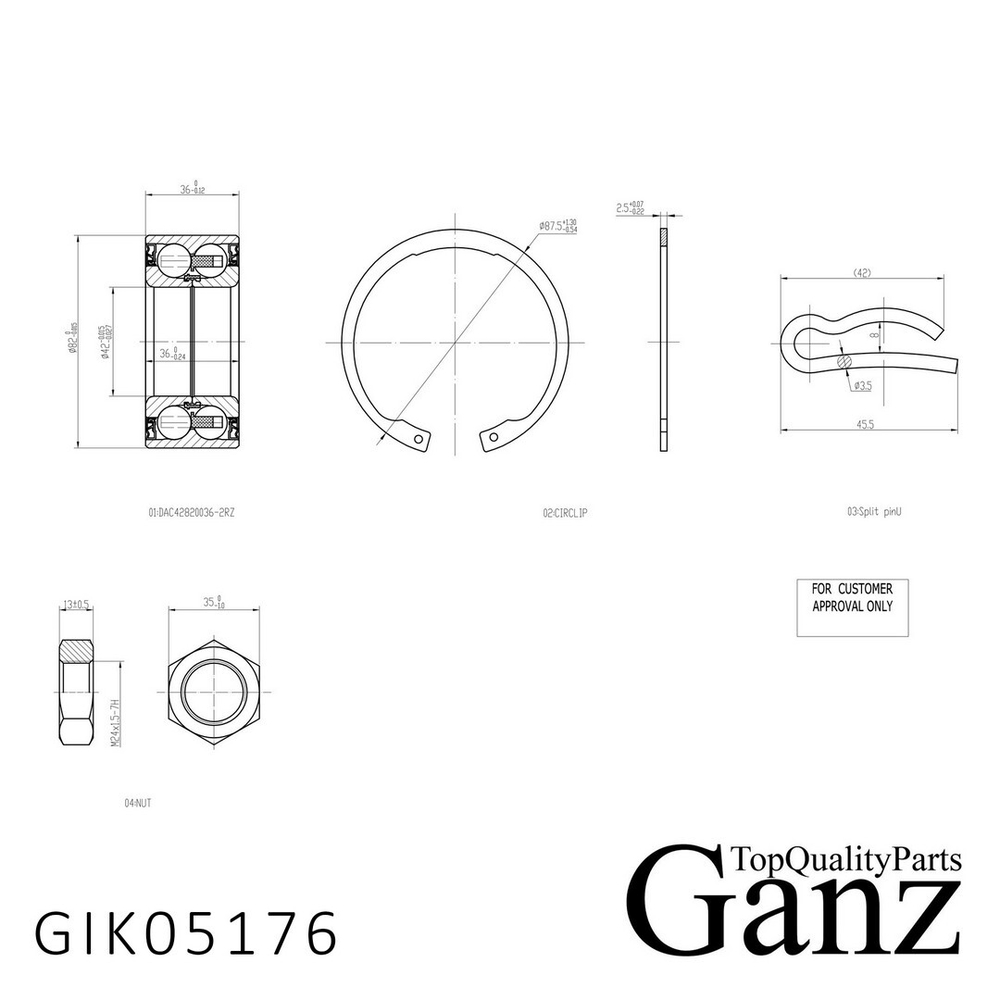 Подшипник ступицы передний CITROEN Berlingo(MF) 96 / Xsara 97-05, PEUGEOT 20 GANZ GIK05176