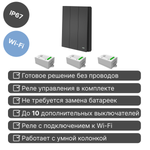 Умный беспроводной выключатель GRITT Evolution 3кл. антрацит комплект: 1 выкл. IP67, 3 реле 1000Вт 433 + WiFi с управлением со смартфона, EV221330BLWF