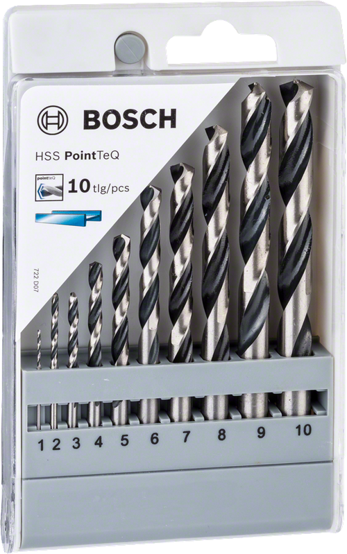 Набор из 10 спиральных сверл BOSCH HSS PointTeQ, 1–10 мм 2608577348