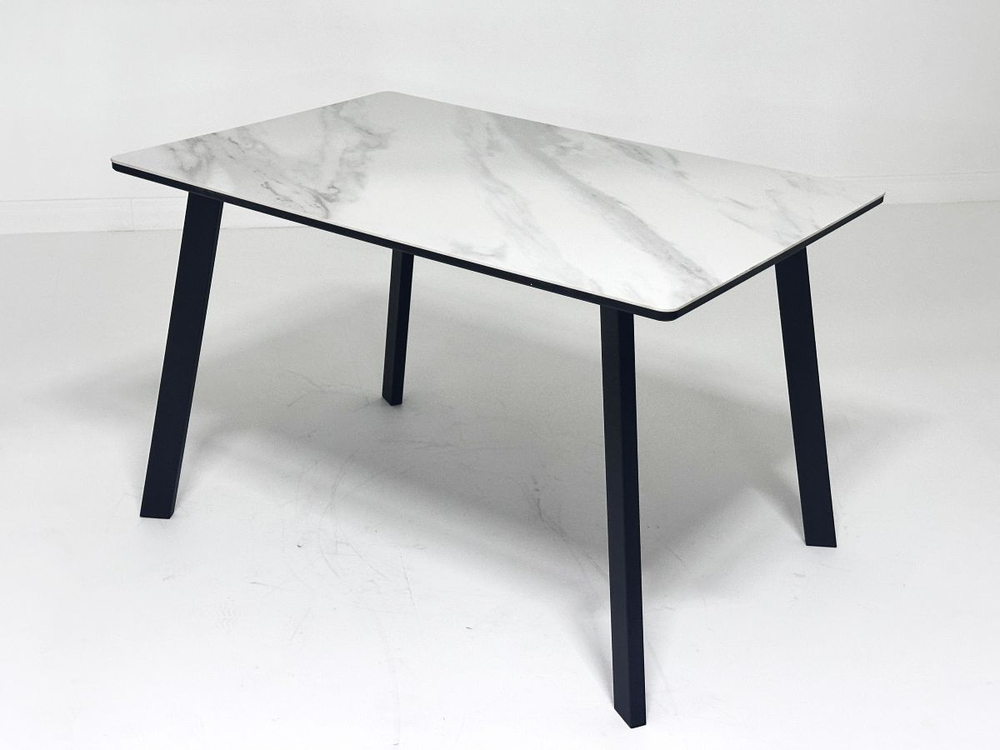 Стол ТИК ТАК 120  Белый мрамор активный, керамика / Черный каркас М-City