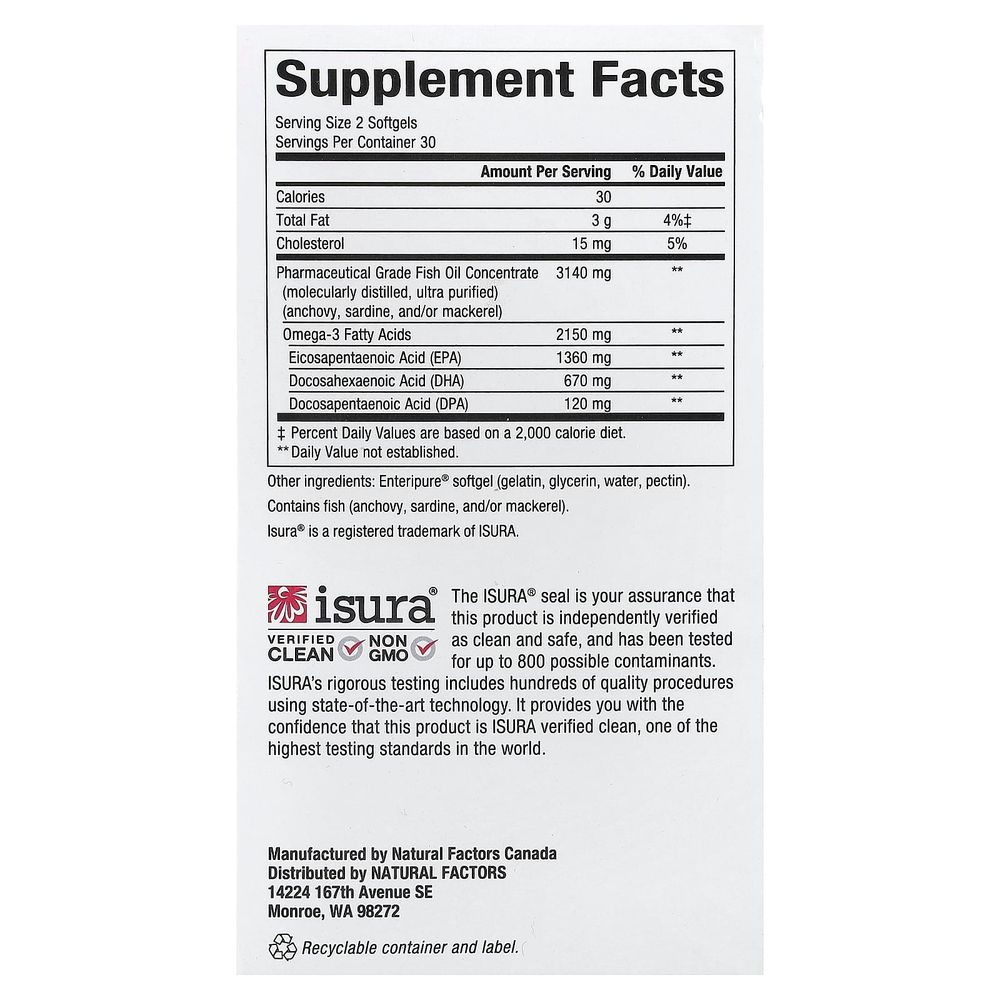 Natural Factors, RxOmega-3, 60 капсул (1570 мг в 1 капсуле)