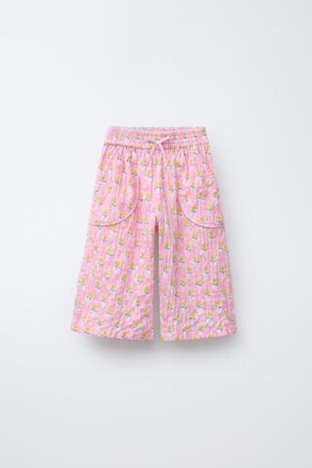 ZARA БРЮКИ-КЮЛОТЫ С ЦВЕТОЧНЫМ ПРИНТОМ, РОЗОВЫЙ