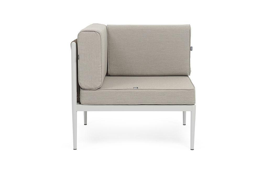 "Касабланка" угловой модуль плетеный из роупа, каркас алюминий светло-серый (RAL7035) муар, роуп серо-коричневый 23мм, ткань бежевая 15052