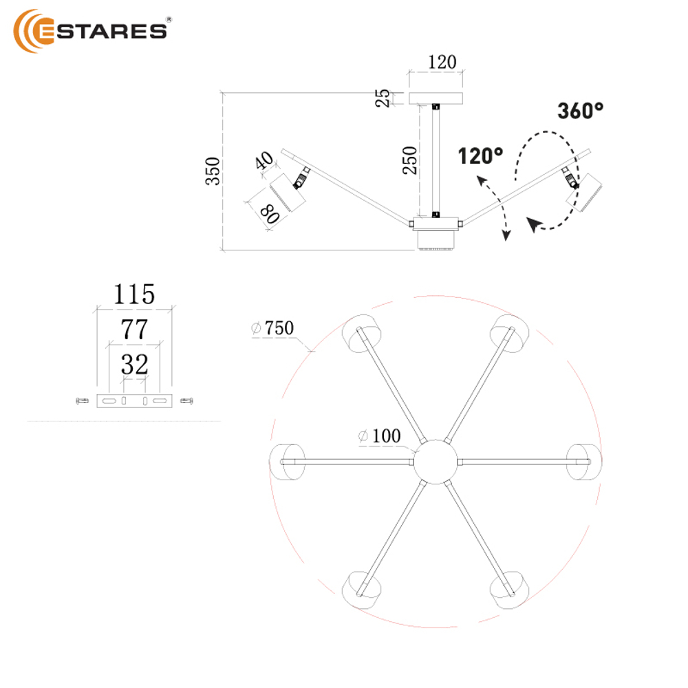 Люстра ATENA 7хGX53 R-750x350-BLACK/CHROME-220-IP20