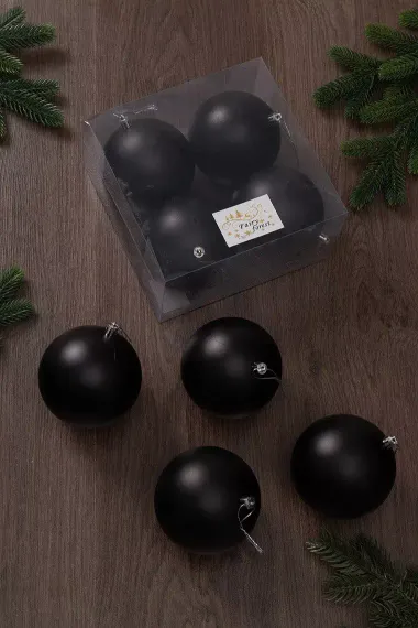 Набор пластиковых шаров Глория 100 мм., черный матовый, 4 шт., ЕлкиТорг (150405)