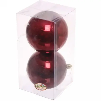 Новогодние шары 10 см (набор 2 шт) «Глянец», темный рубин