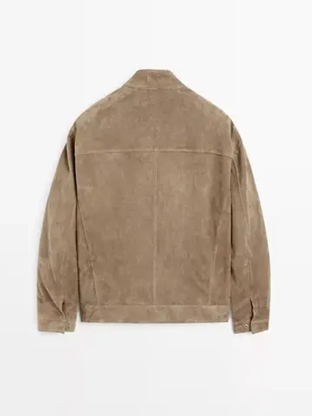 Massimo Dutti Короткая замшевая куртка из козьей кожи, бежевый