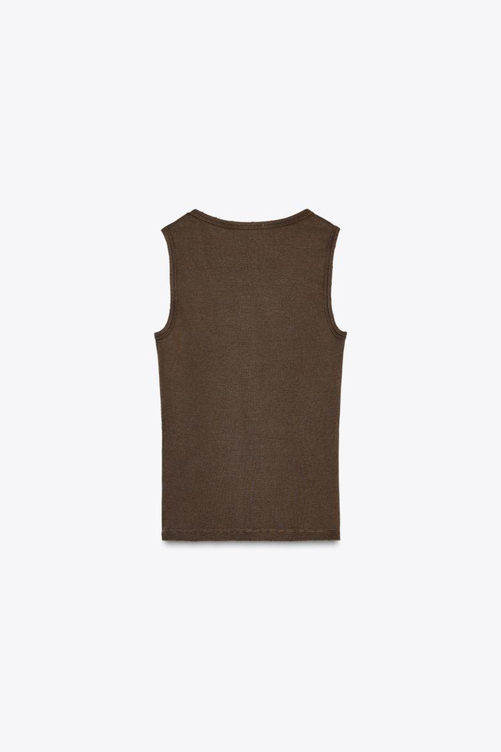 ZARA ТОП В РУБЧИК ИЗ ТКАНИ С ЭФФЕКТОМ ПОТЕРТОСТИ, КОРИЧНЕВЫЙ